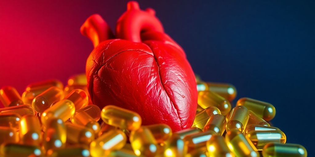 Healthy heart with omega-3 fish oil capsules.