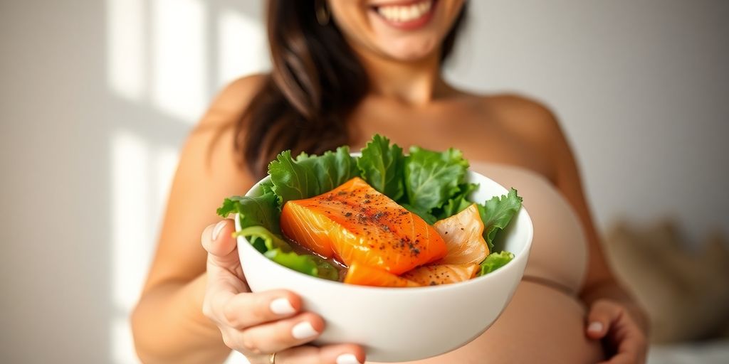 Mother and baby with omega-3 rich foods.